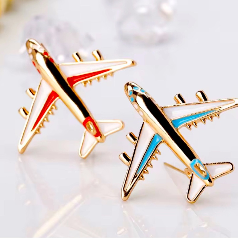 Set Airplane Brooch’s with Red and Blue Accents